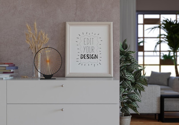 Poster Frame in living room Psd Mockup