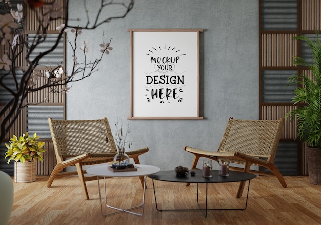 Poster Frame in living room Psd Mockup