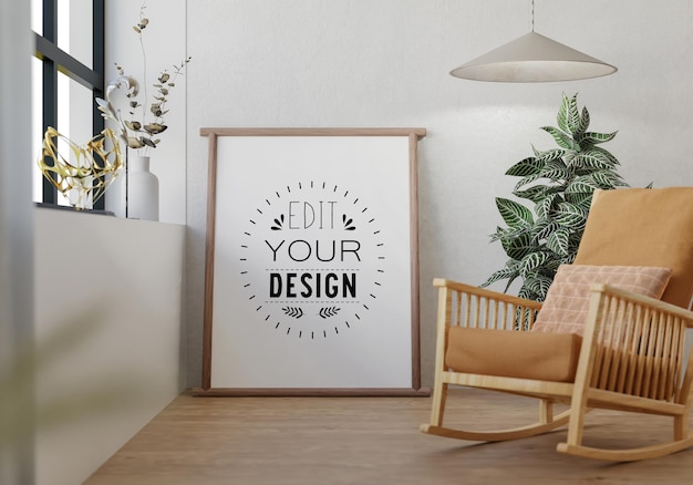 Poster Frame in living room Psd Mockup