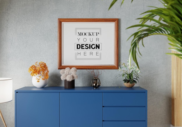 Poster Frame in living room Psd Mockup