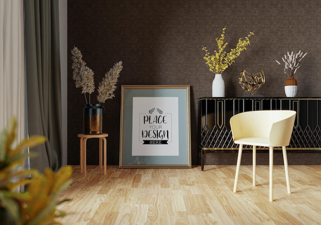 Poster Frame in living room Psd Mockup