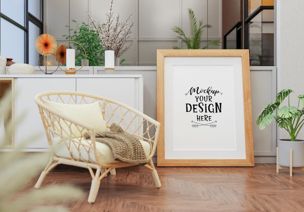 Poster Frame in living room Psd Mockup