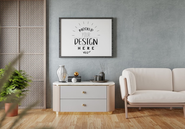 Poster Frame in living room Psd Mockup