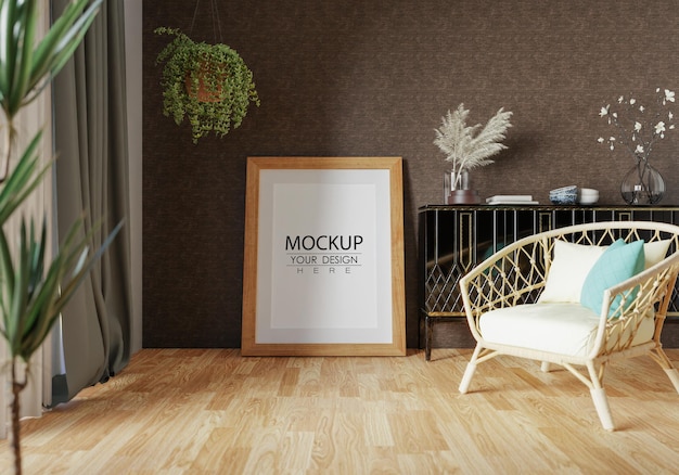 Poster Frame in living room Psd Mockup