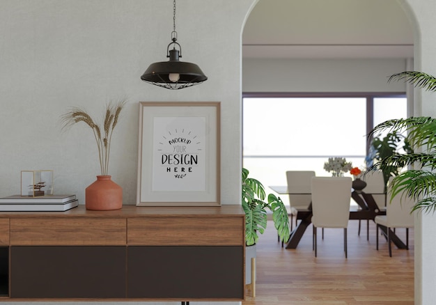 Poster Frame in living room Psd Mockup