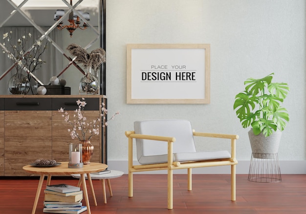 Poster Frame in living room Psd Mockup