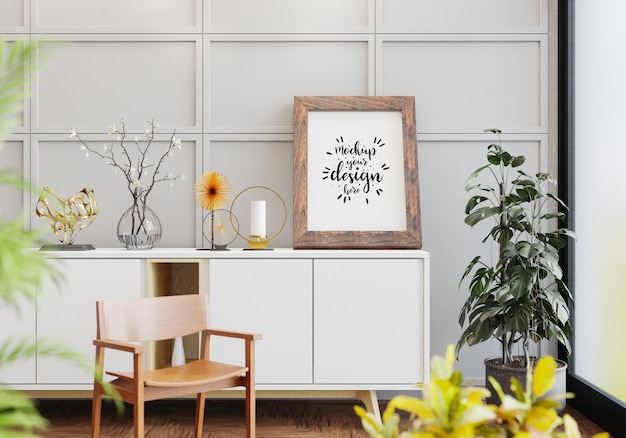 Poster Frame in living room Psd Mockup