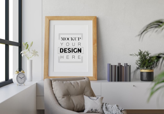 Poster Frame in living room Psd Mockup