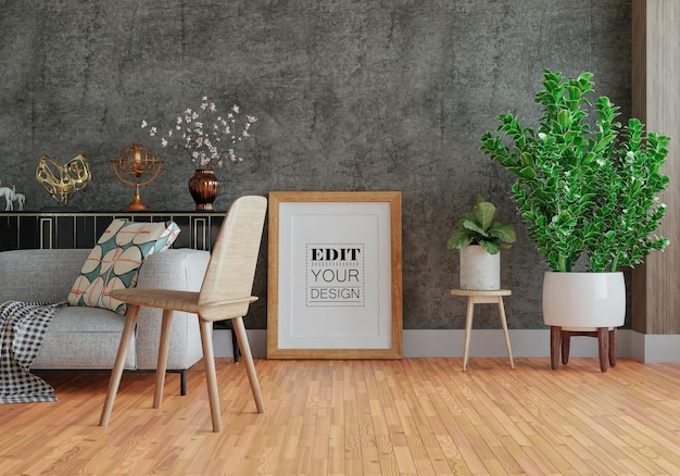 Poster Frame in living room Psd Mockup