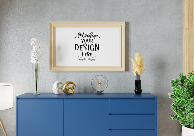 Poster Frame in living room Psd Mockup