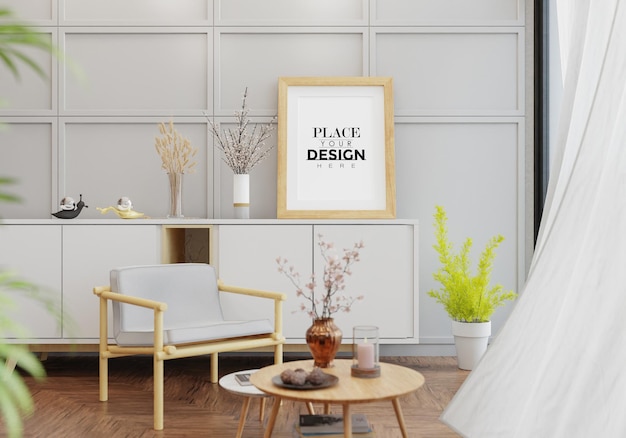 Poster Frame in living room Psd Mockup