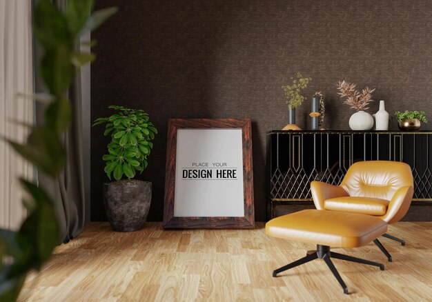 Poster Frame in living room Psd Mockup