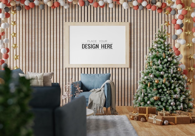 Poster Frame in living room Psd Mockup