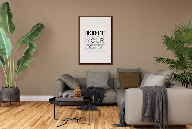 Poster Frame in living room Psd Mockup