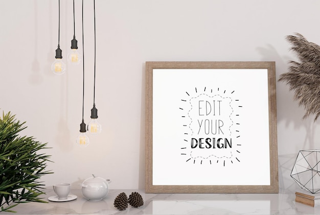 Poster Frame in living room Psd Mockup