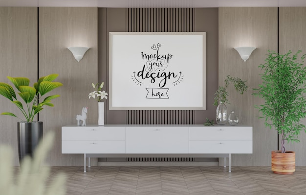 Poster Frame in living room Psd Mockup