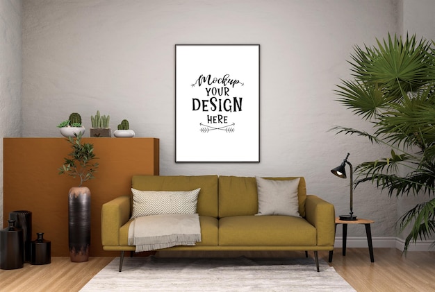 Poster Frame in living room Psd Mockup