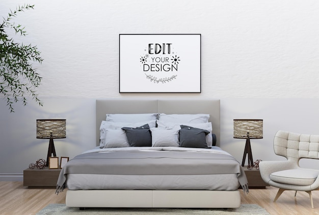 Poster Frame in living room Psd Mockup