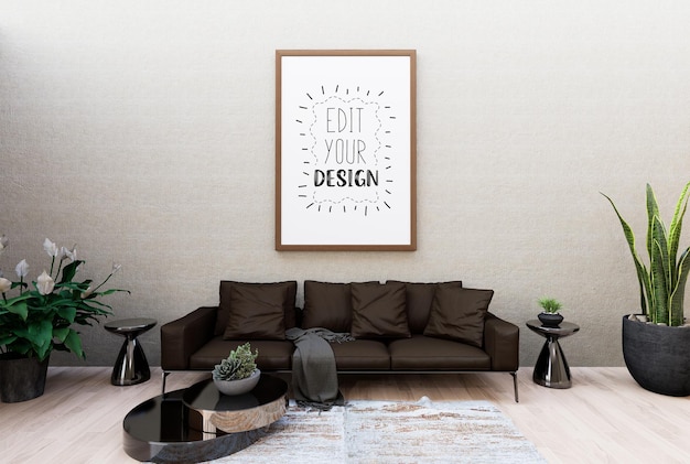 Poster Frame in living room Psd Mockup