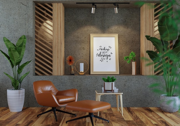 Poster Frame in living room Psd Mockup