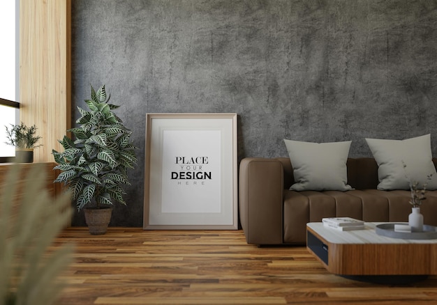 Poster Frame in living room Psd Mockup