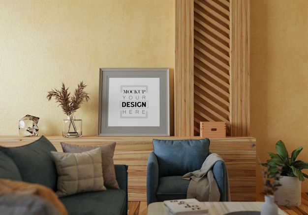 Poster Frame in living room Psd Mockup