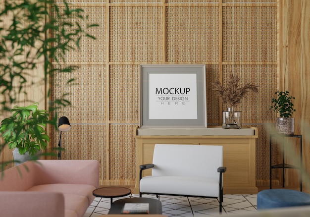 Poster Frame in living room Psd Mockup