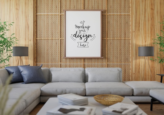 Poster Frame in living room Psd Mockup