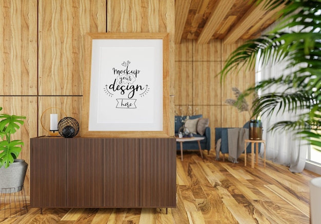 Poster Frame in living room Psd Mockup