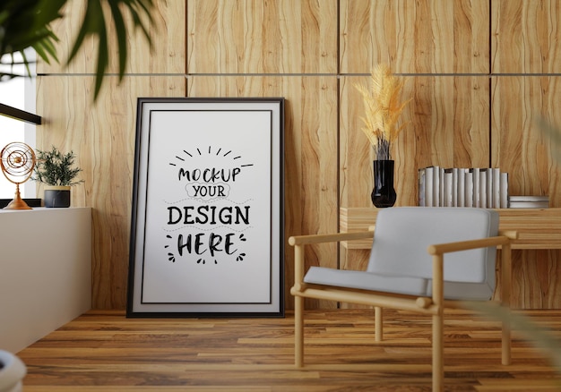 Poster Frame in living room Psd Mockup