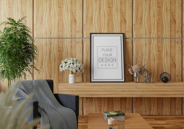 Poster Frame in living room Psd Mockup