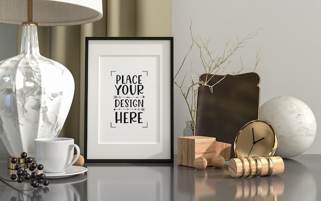 Poster Frame in living room Psd Mockup