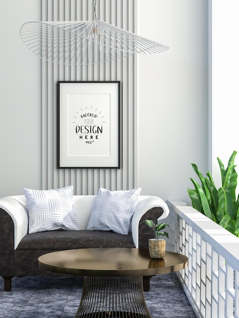 Poster Frame in living room Psd Mockup