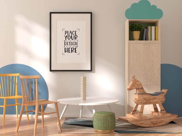 Poster Frame in living room Psd Mockup