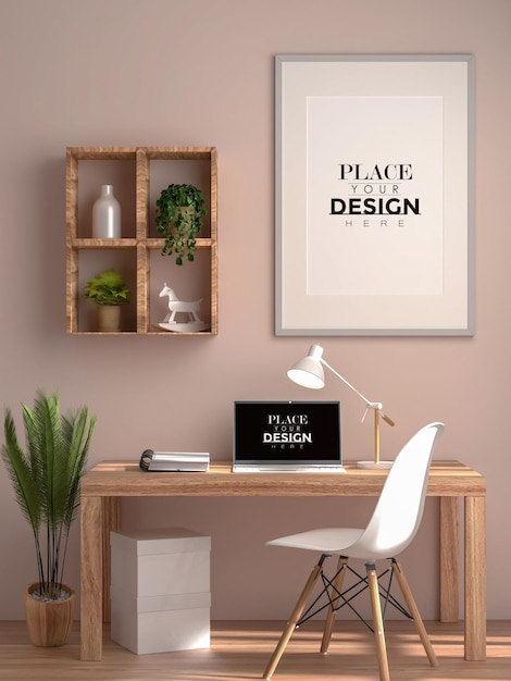 Poster Frame in living room Psd Mockup