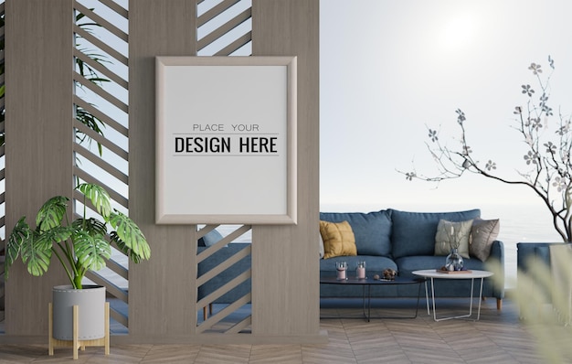 Poster Frame in living room Psd Mockup