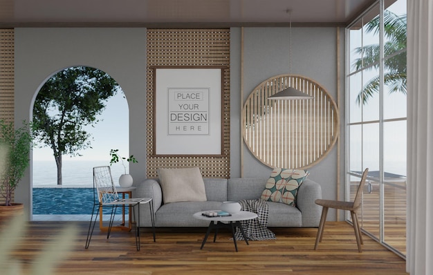 Poster Frame in living room Psd Mockup