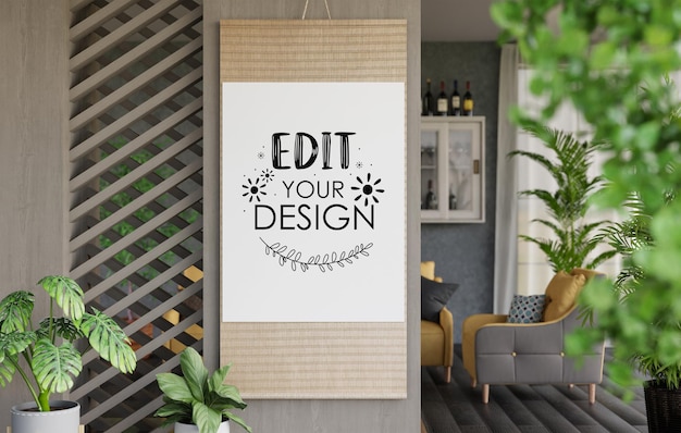 Poster Frame in living room Psd Mockup