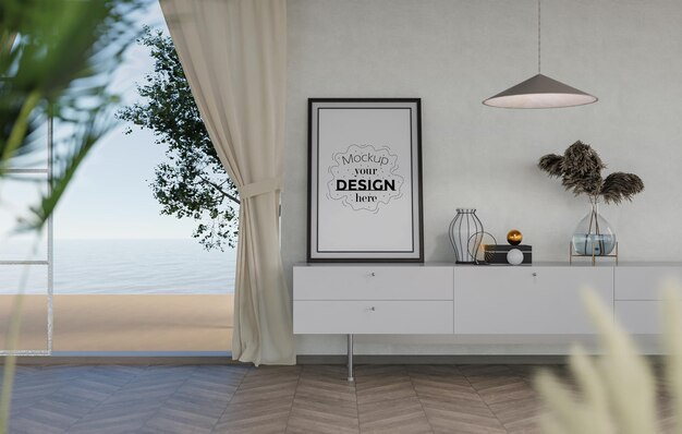 Poster Frame in living room Psd Mockup