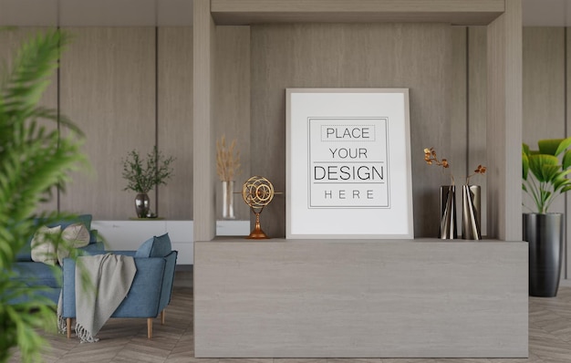 Poster Frame in living room Psd Mockup