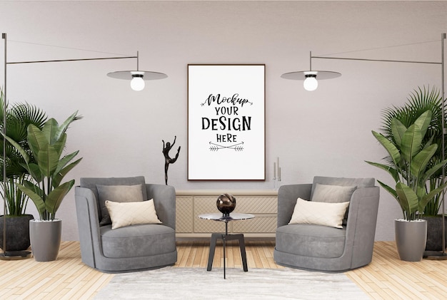 Poster Frame in living room Psd Mockup