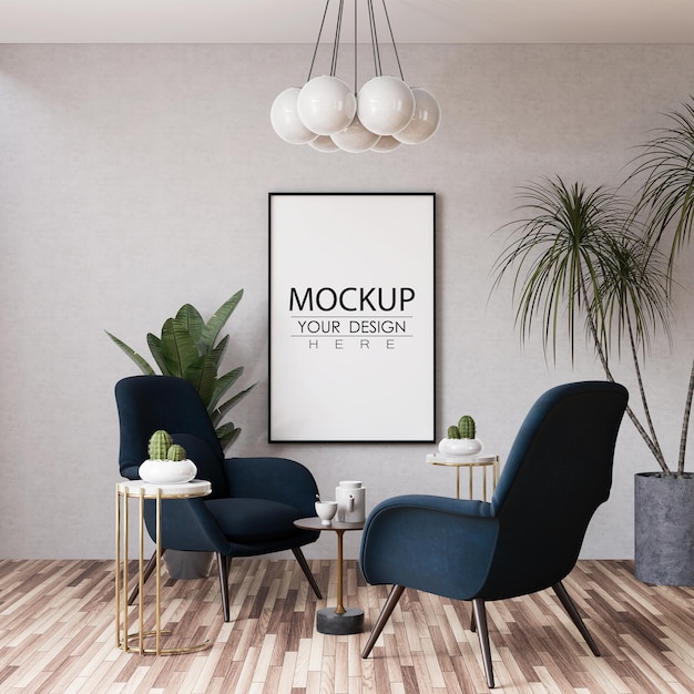 Poster Frame in living room Psd Mockup