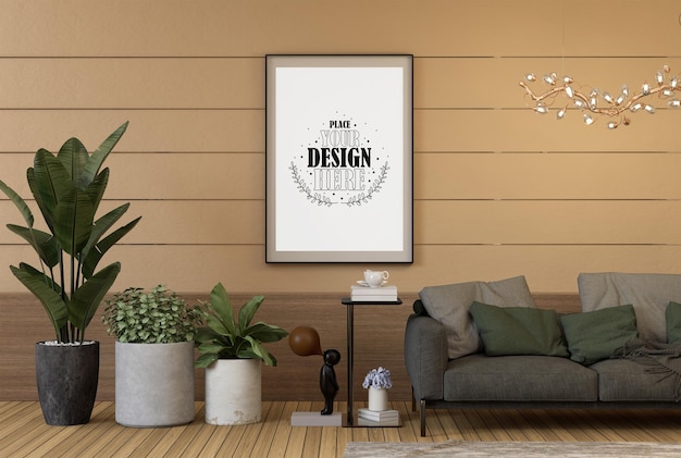 Poster Frame in living room Psd Mockup