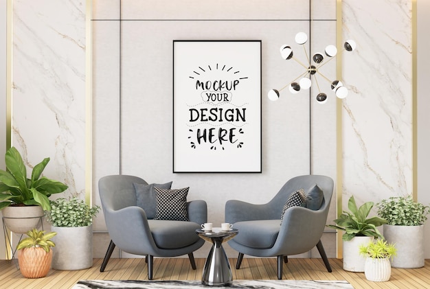 Poster Frame in living room Psd Mockup