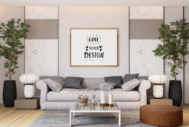 Poster Frame in living room Psd Mockup