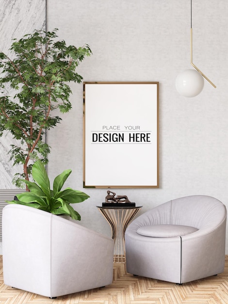 Poster Frame in living room Psd Mockup