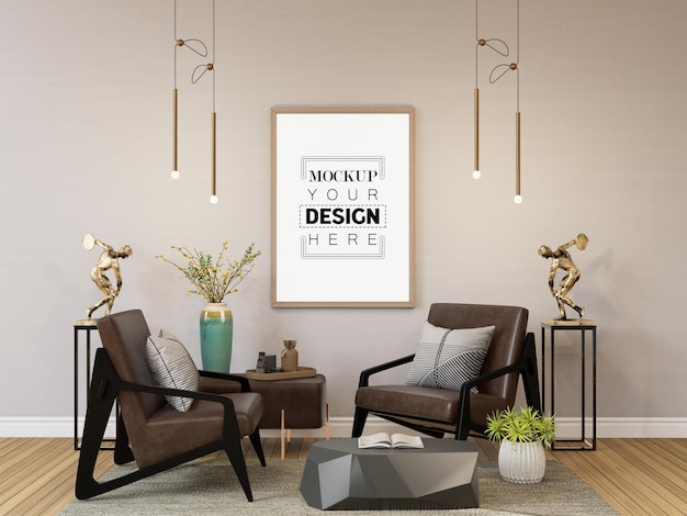 Poster Frame in living room Psd Mockup