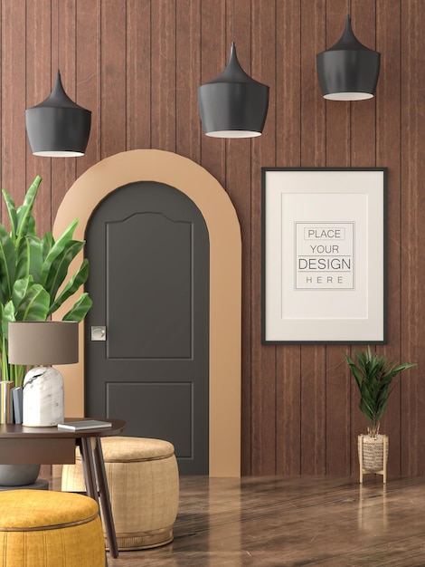 Poster Frame in living room Psd Mockup