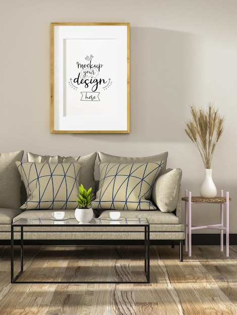 Poster Frame in living room Psd Mockup