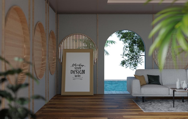 Poster Frame in living room Psd Mockup